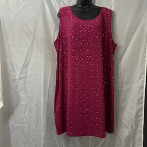 Bob Mackie 2X Women’s Magenta Chiffon Overlay Dress Beaded Evening Cocktail
